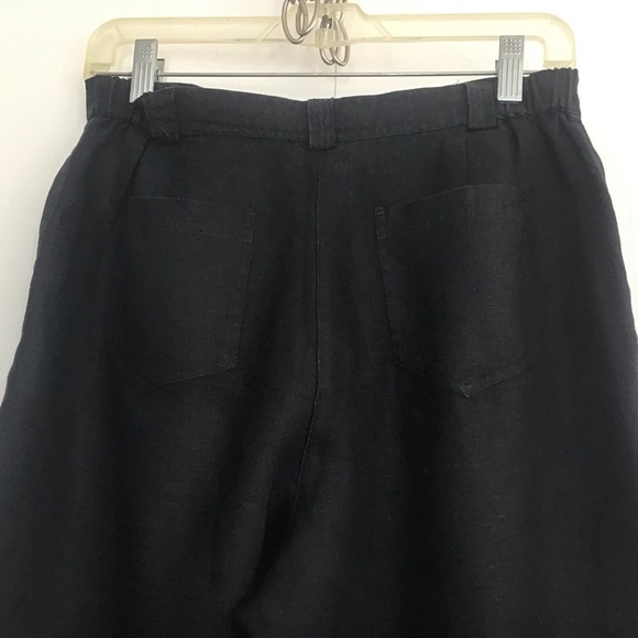 JM Petites Collection 100% linen black wide leg cropped fly front pants. 10P - Picture 4 of 6